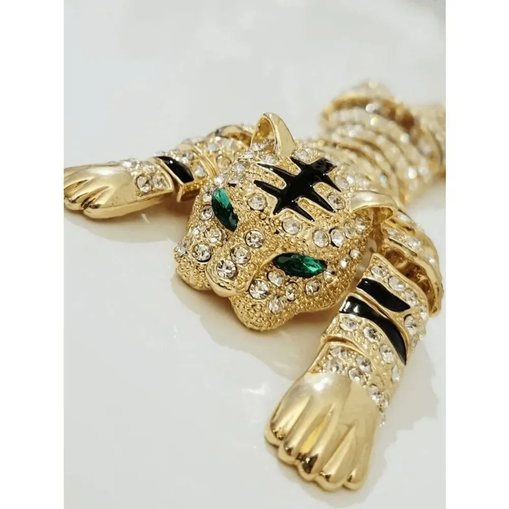 🐯 ✨ Rhinestones Crouching Tiger Bendable Design Blingy Statement Brooch NEW